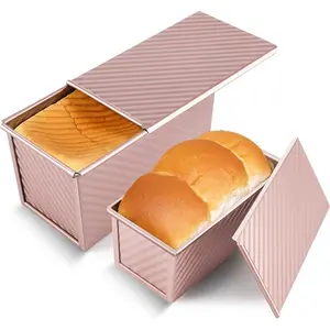 2 Pack Pullman Loaf Pan with Lid, 1 lb/0.5 lb Dough Capacity,  Non-Stick Sandwich Bread Loaf Pan with Lid, Carbon Steel Corrugated Bread Toast Box Mold with Cover for Baking