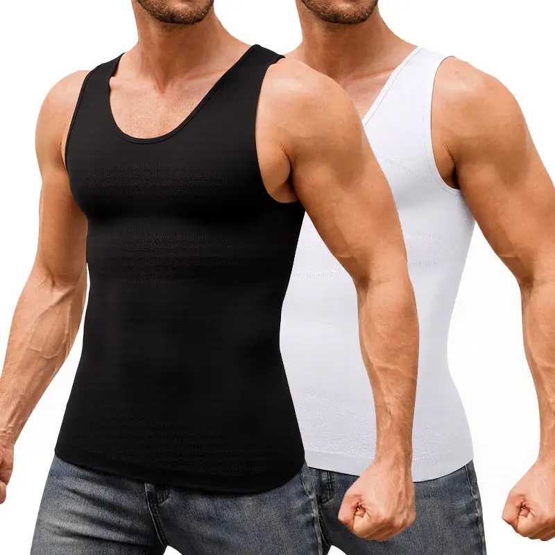 CATTIBOR Men's 1/2-Pack Compression Vest - Sporty Workout Vest, Fitted Athletic Sleeveless Tank, High Elastic Fine Stitching Shapewear, Less Rub, All-Season Fitness Undershirt (Crew Neck/Deep U-Neck Options)