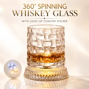 360° Spinning Light-Up Whiskey Glass, Luxury Crystal Tumbler with Glowing Rotating Base for Bourbon, Wine, Cocktails, Home Bar & Gift for Men