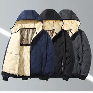 Men's Thick Fleece Jacket with Full Zipper and Hooded Winter Coat Loose Vintage Ski Jacket Black Gray Blue Triangle Gradient Color Machine Washable Outdoor Apparel for Hiking Skiing Christmas and Outdoor Activities Warm Casual Autumn