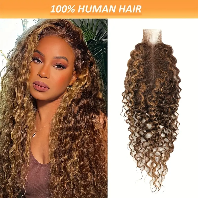 2025 Hot Wholesale 2x6" Water Wave Honey Blonde Ombre Closure - Pre-Plucked with Baby Hair, Natural Hair Extension for Women, Perfect for Beach and Party Hairstyles, Beach Party Hair |   Natural Hair Texture |   Preplucked Hairpiece, Hair Accessories