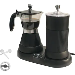 Espresso Maker with Milk Frother Electric Moka Pot 2-in-1 Espress Machine Aluminium One-Touch Operation Milk Froth Fine and Dense Black 110V