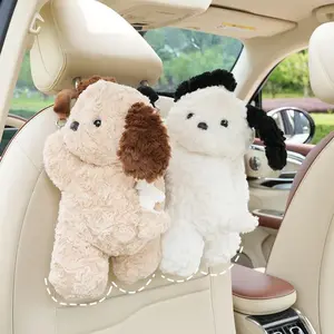 Cute Plush Dog Hanging Car Tissue Dispenser - Seat Back Mounted Space-Saving Holder, Easy-Pull Girly Car Interior Accessory for Women & Girls Durable Soft