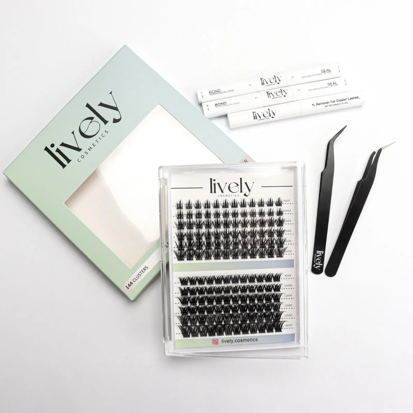 Lively Cosmetics Lash Cluster Kit - Classy & Sassy Styles for Perfect Eyelashes with Tweezers, Bond, Seal, and Remover - Makeup, Gentle