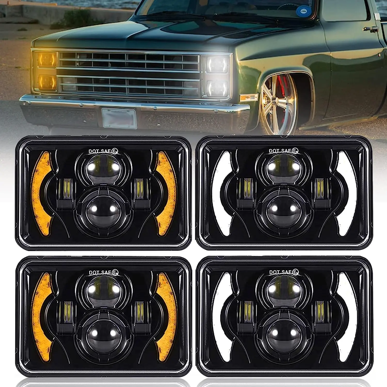 4Pcs Fit For Peterbilt 379 Headlights 4x6 Led Headlights DOT Approved Compatible With H4656 H4651 Headlight Replacement for Freightliner Kenworth Oldsmobile Cutlass Trucks