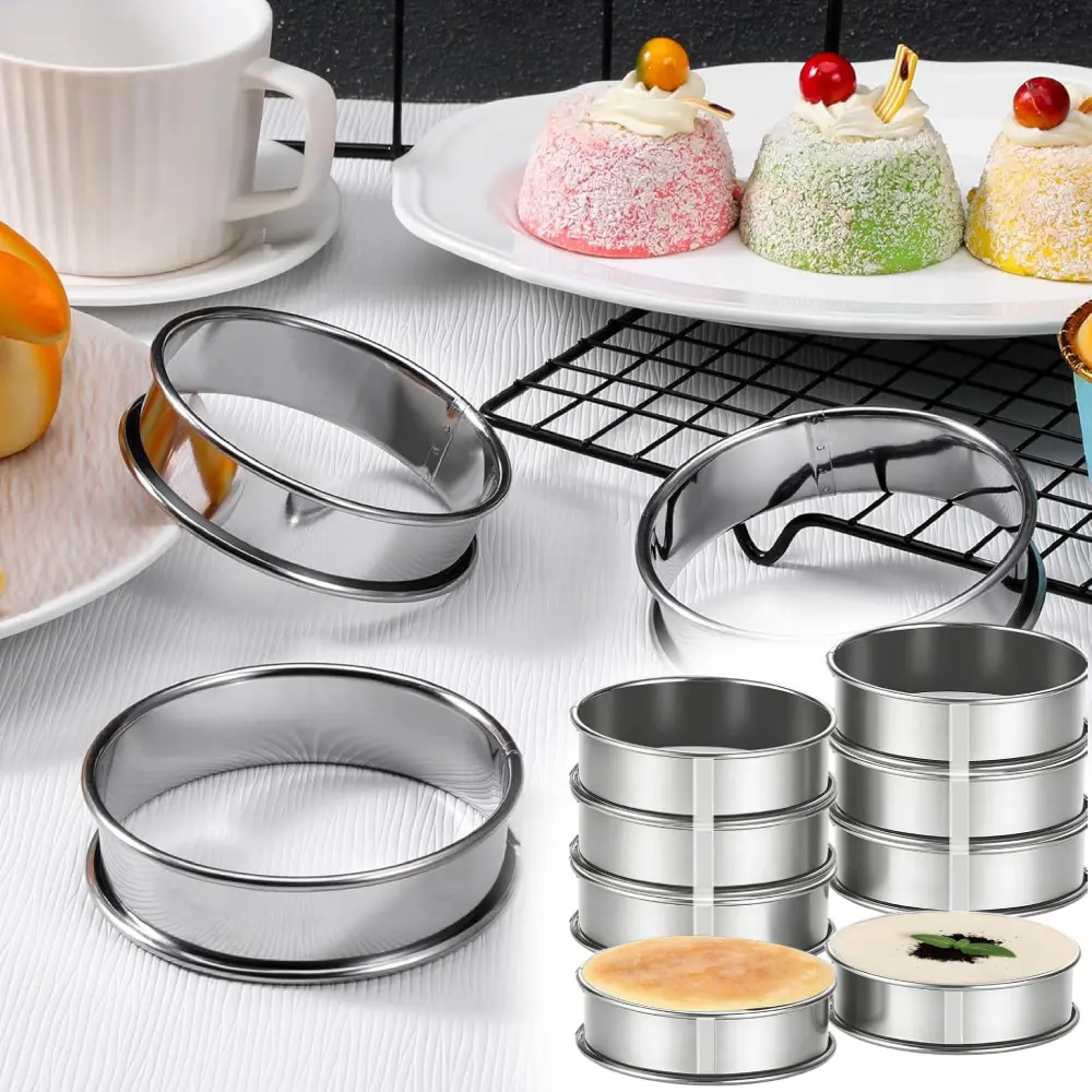 8 Packs 4 Inch English Muffin Rings, Stainless Steel Crumpet Rings, Tart Rings for Baking, Double Rolled Nonstick Round Cake Ring, Metal Pastry Ring Mold for Dessert Food Making Tool