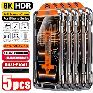 5-Pack 4K HD Tempered Glass Screen Protector Compatible With iPhone 17 Pro Max 17 Air 16 Pro Max 16e 16 15 14 13 12 11 Pro Max Plus X/XS/XS Max/XR/Mini Top 9H Hardness, HD Clear, Auto Dust-Elimination Installation, Anti-Fingerprint