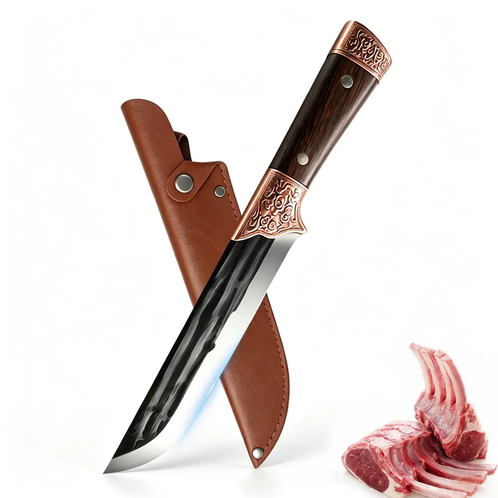 Ultra Sharp Slicing Knife with Leather Sheath High Carbon Forged Steel Meat Cleaver & Chef Knife for Outdoor Camping BBQ Kitchen Prep