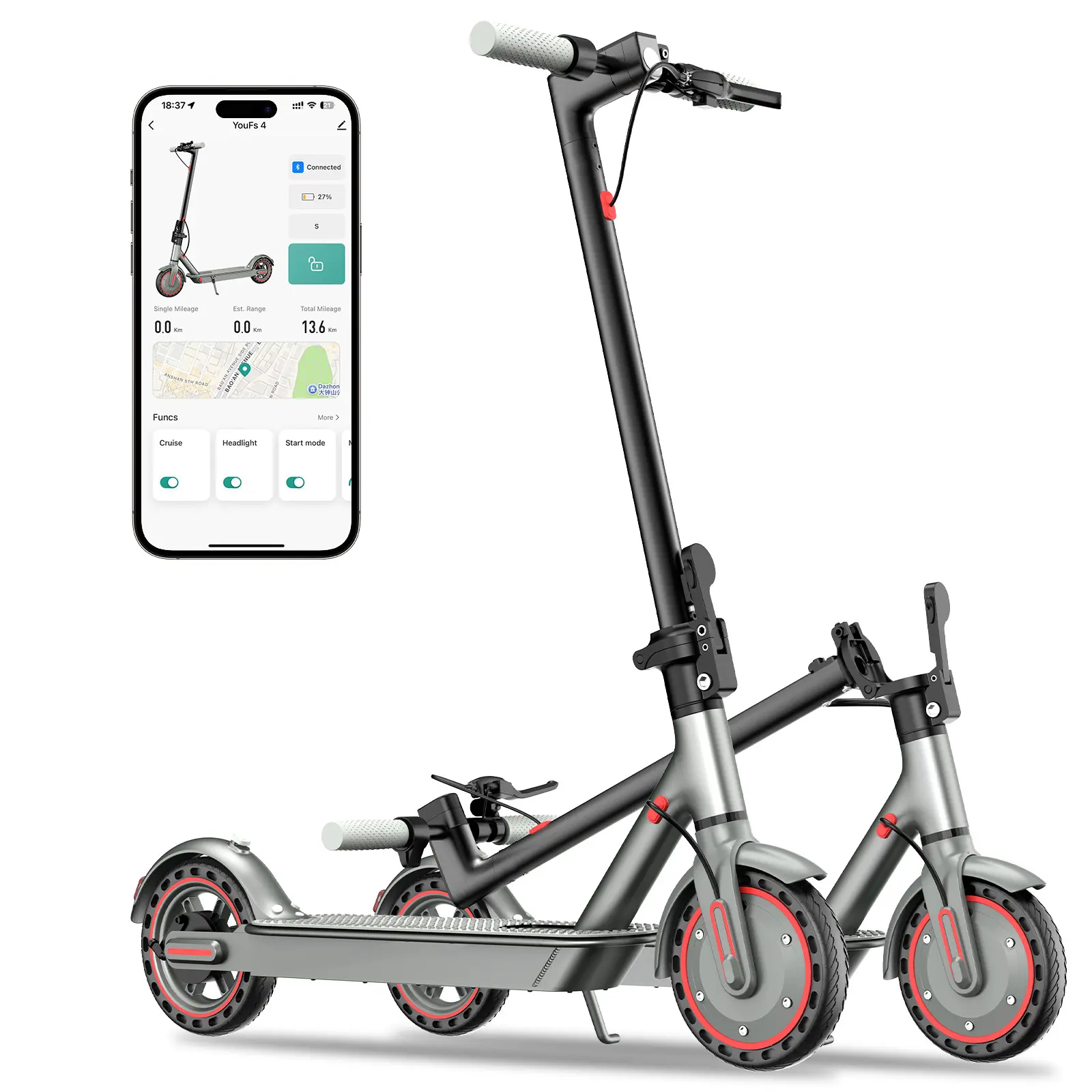 Adults Foldable Electric Commuter, Compact Rideable with 8.5-Inch Solid Tires, Adjustable Speed, 350W Motor & App Control for Urban Travel, Multifunctional, Custom Speed Setting, City Commute, Urban Riding, Lighting Control, Real-Time Speed Display tiktok