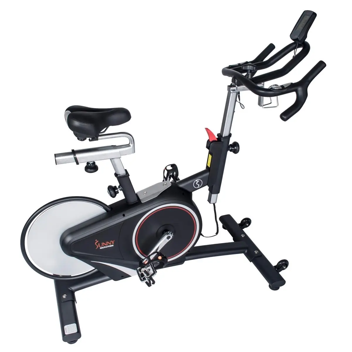 Sunny Health & Fitness Indoor Cycling Bike - Whole Body Workout Indoor Fitness Equipment for Fit at Home, Magnetic Belt Rear Drive, Cadence Sensor, Pulse Rate Monitor, Built-In Workout Station