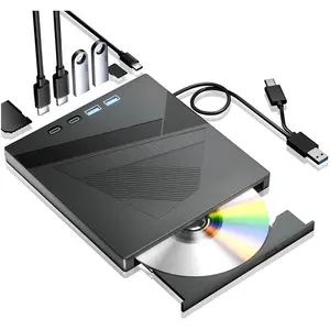 7-in-1 External CD/DVD Drive, Portable Disk Drive, USB 3.0 & Type-C Portable CD DVD Burner, CD ROM DVD Player, Compatible with Laptop PC