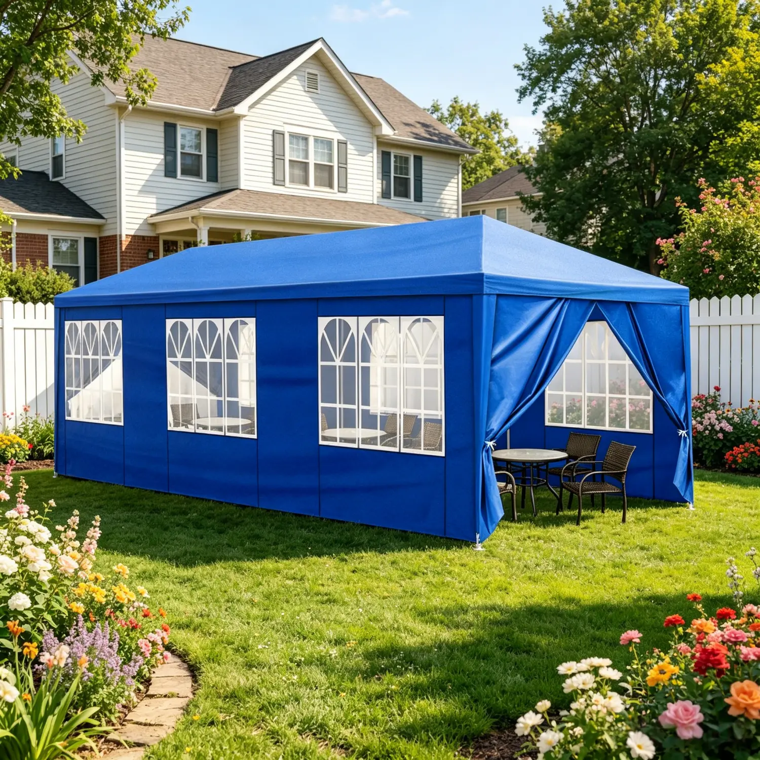 Outdoor Patio Canopy Tent - 10'x10'/20'/30' Waterproof Gazebo with Removable Walls, Beach Cabana, Ground Stakes, Plastic PE Iron for Birthday, Backyard Gatherings, Waterproof Uv