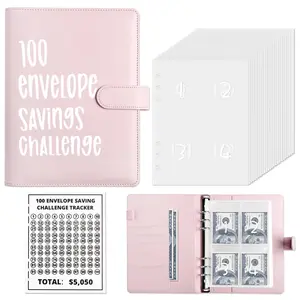 Money Saver Budget Binder Book with Pouches, 100 Envelope Challenge Binder with Numbers, A5 Money Budget Envelopes for Cash Saving $5,050 Pink