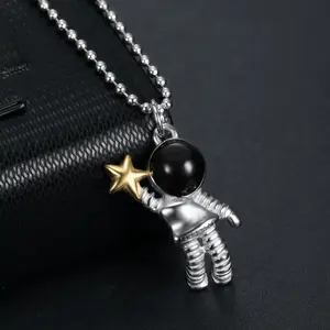 Stainless Steel Astronaut Necklace | Star-Catching Spaceman Pendant, Trendy Jewelry