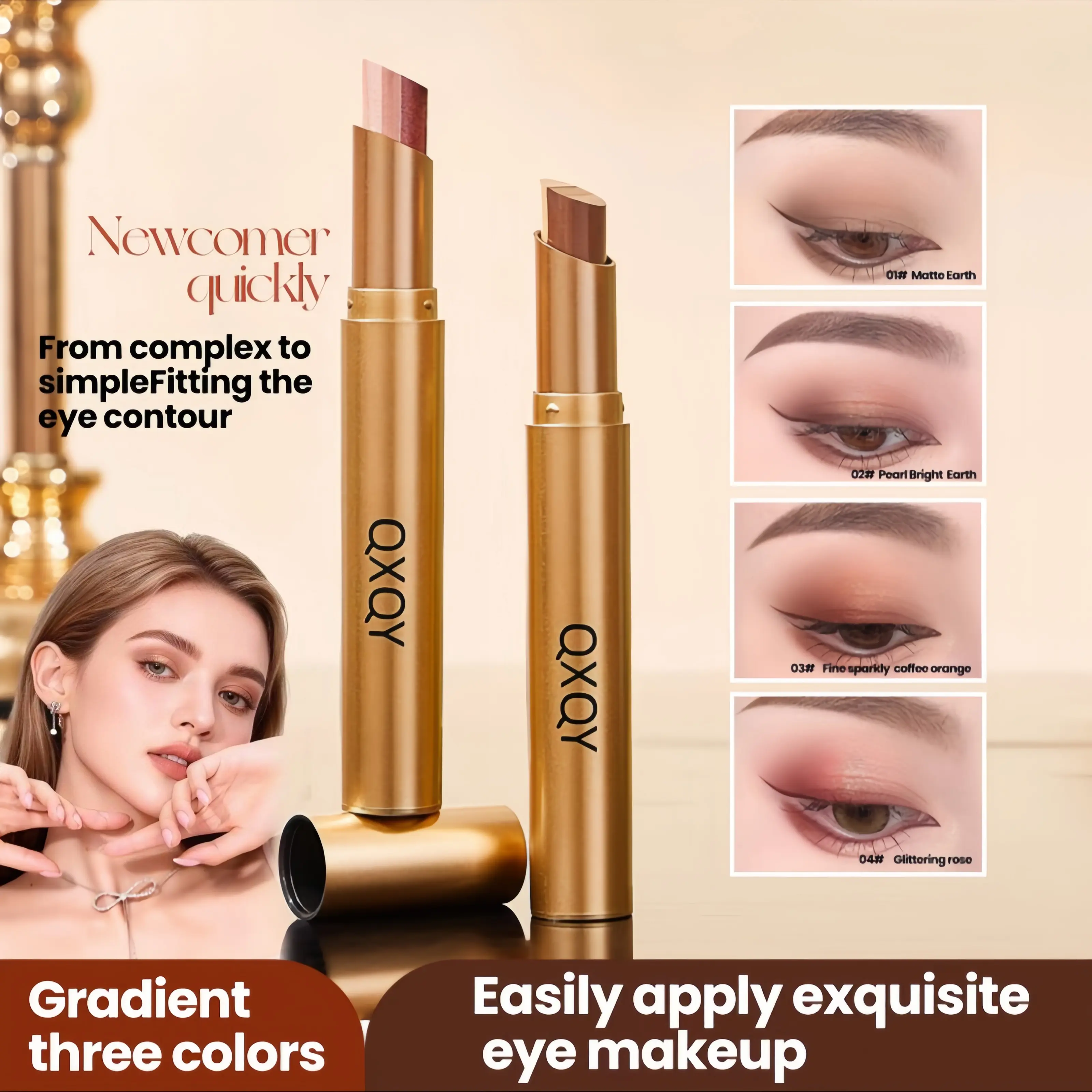 Lazy 3-Color Eyeshadow Stick, New Long-Lasting & Waterproof Creamy Glitter Eye Shadow, Portable Smudge-Proof Sparkly Shimmer Makeup for Women, Perfect for Day and Night with Fine Flash Gradual Change Effect