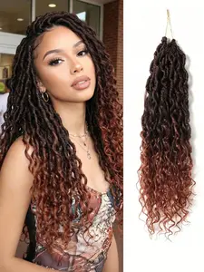 18 Inch Crochet Wig, 1 Pack Ombre Brown Crochet Wig, Soft Crochet Wig With Curly Ends, Pre-Looped Synthetic Hair Extensions, Suitable For Women