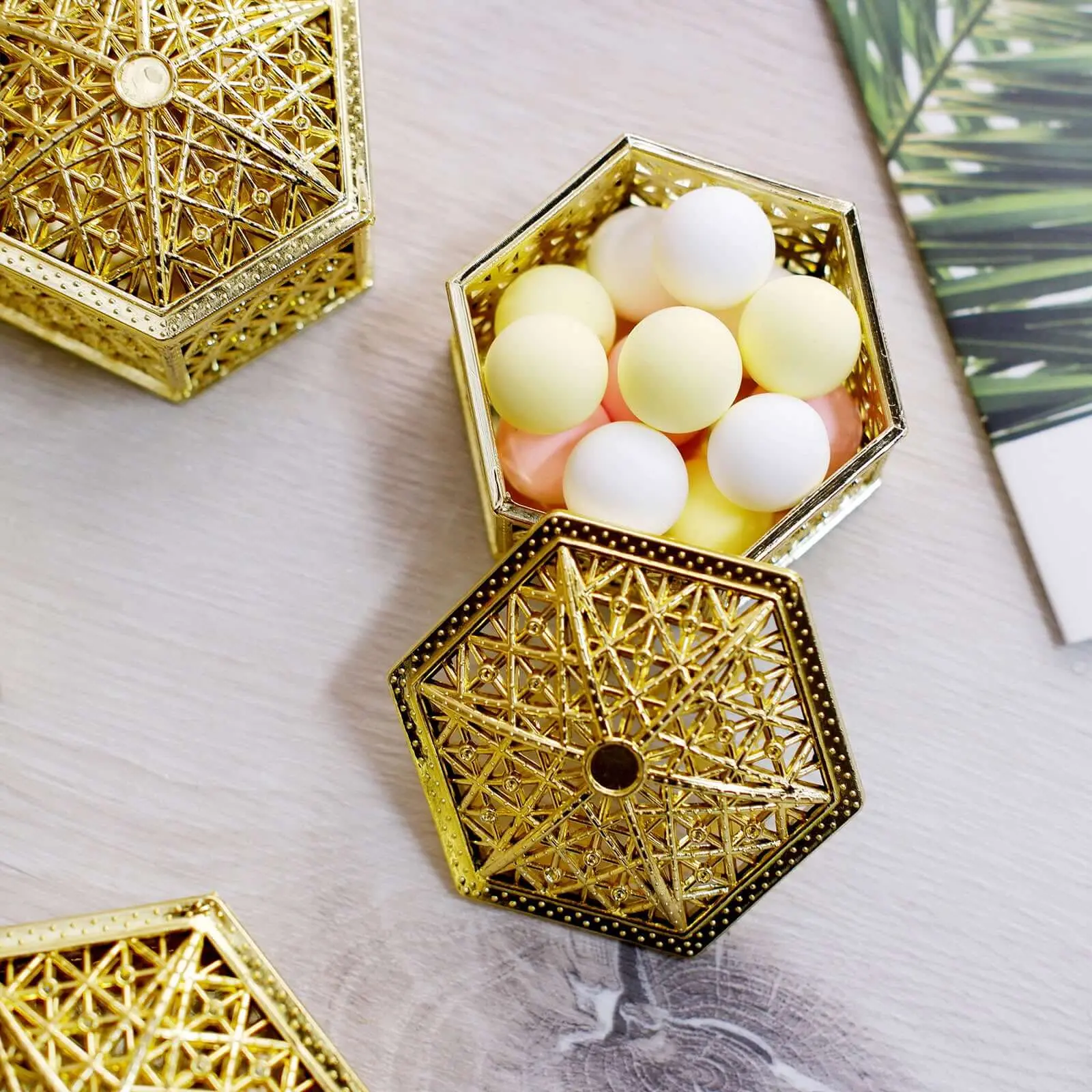 12-Pack 3" Gold Vintage Hexagon Elegant Gift Boxes, Hollow Office Stationery Gift Packaging Boxes for Jewelry, Presents, Elegant Gift Box, Gift Boxes For Presents