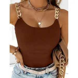Women Chain Decorated Ribbed Slim Fit Cami Top Summer