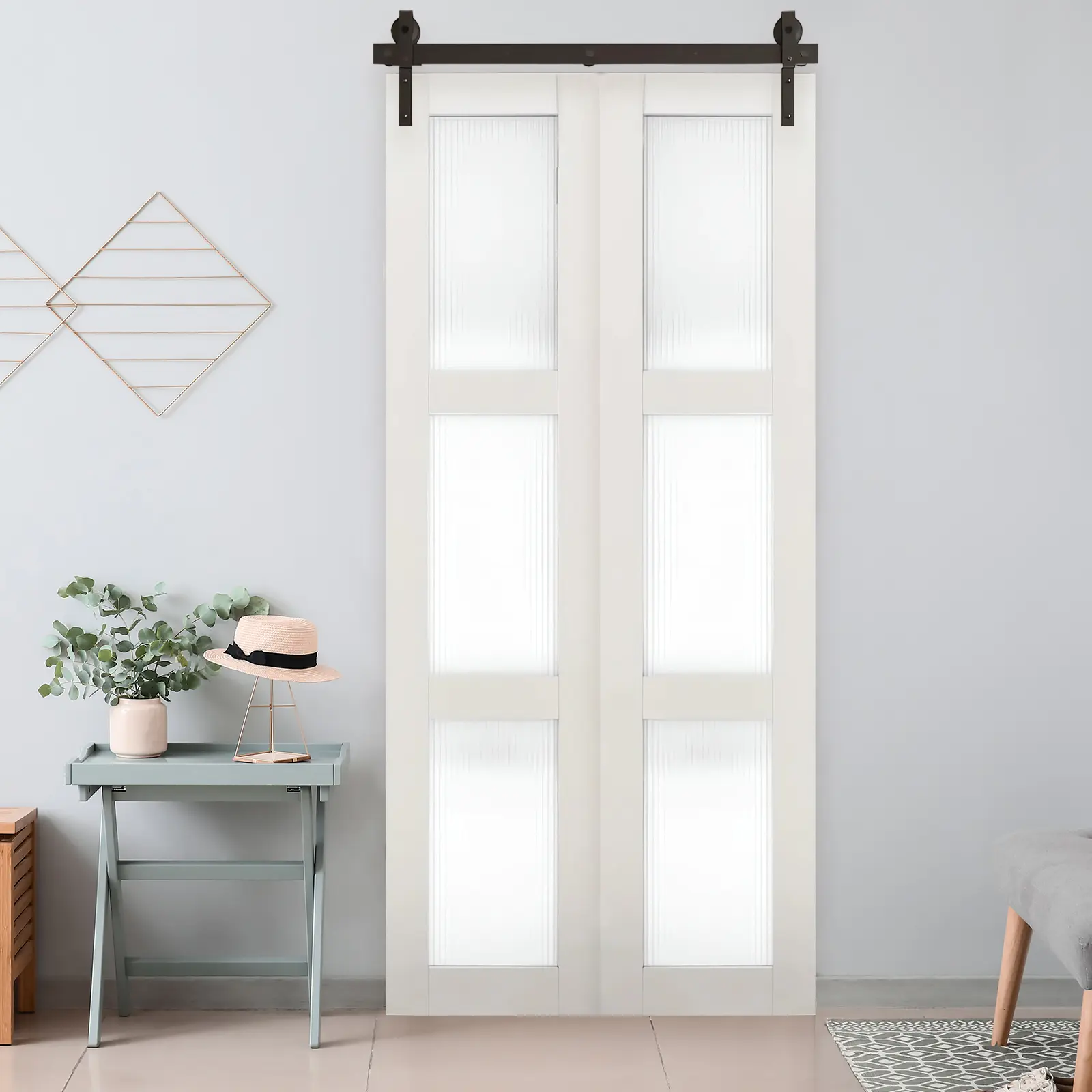 Black (without door)Bifold Barn Door Hardware Kit, 40" Black Heavy Duty Track - Industrial 300lb Capacity, Smooth & Quiet Rollers, Easy DIY Install for Space Saving Doors, Barn Door Design Modern