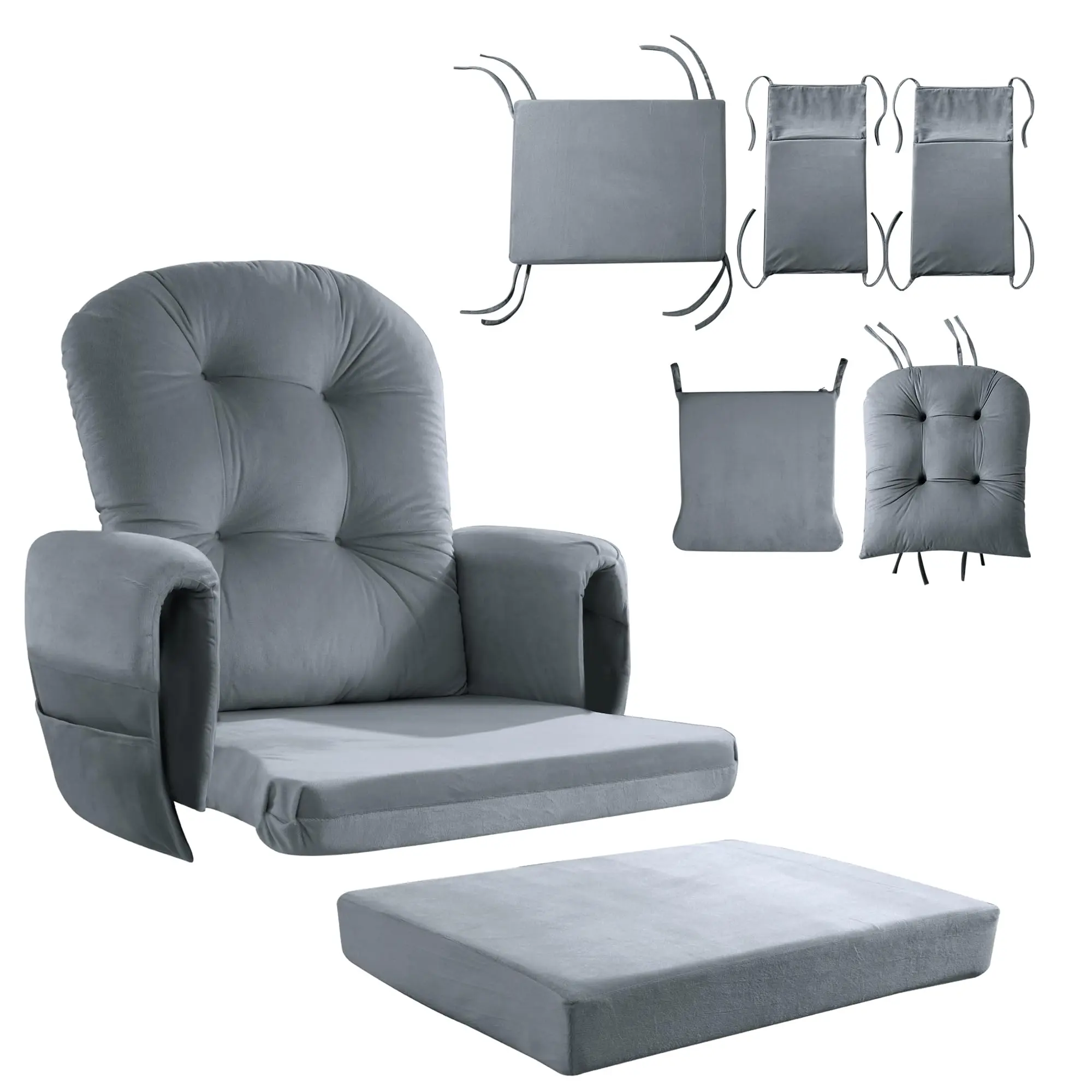 HOMBYS Glider Rocker Replacement Cushions 5 PCS with Storage Side Pocket, Velvet Fabric, Foam & Microfiber Filling, Non-Slip & Washable,Thickened & Supportive, Designed for Glider Rocking Chair,dorm essentials,home decor