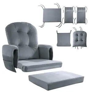 HOMBYS Glider Rocker Replacement Cushions 5PCS – Thick Velvet Seat & Back Cushion Set with Side Storage Pockets