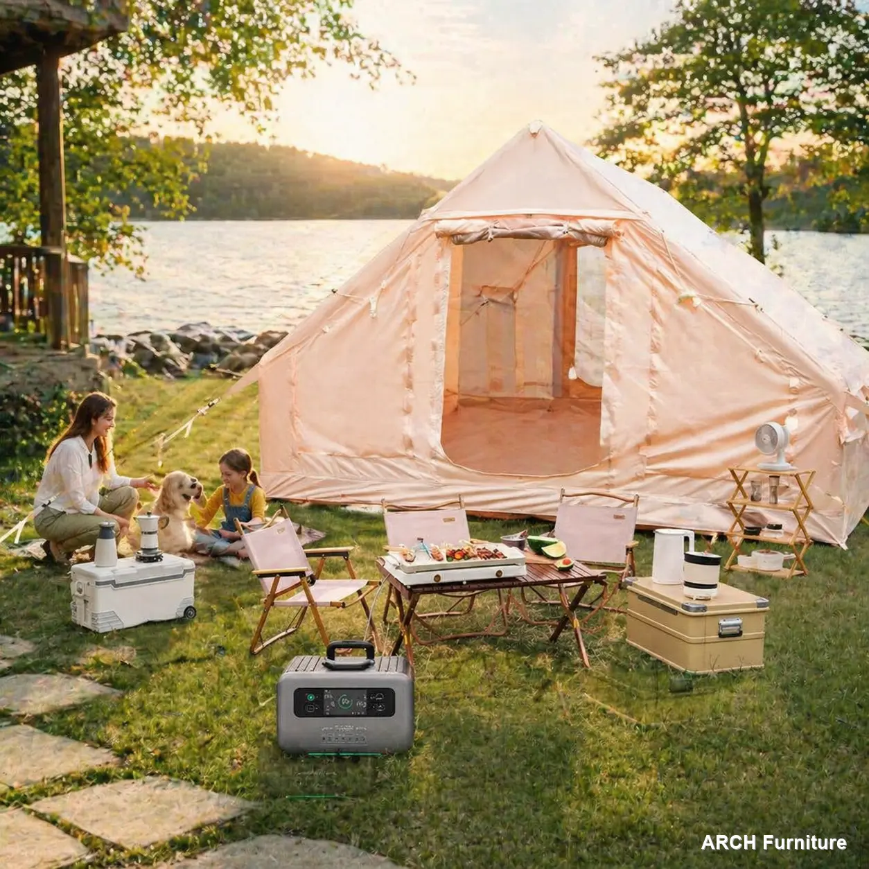 Larger Size All-Season Use Oxford Cloth Inflatable Cabin Tent, UV-Resistant, Waterproof, Windproof, Easy-Setup with Hand Pump, Mesh Windows & Chimney Window, Year-Round Camping Gear, Tents For Camping, Inflatable Tents