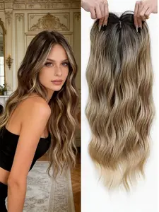 22" Wavy Hair Topper with Bangs | 100% Premium Kanekalon Synthetic Hair | Clip-In for Thinning Hair | Natural Volume & Confidence for Women | Wavy Synthetic Hairpiece