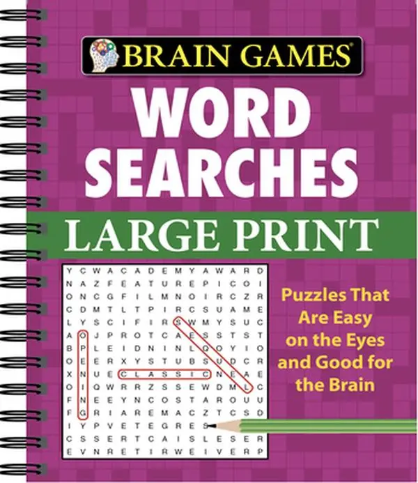 Large Print Word Searches Brain Games Book - Mental Workout, Word Puzzles, Purple Cover, Spiral/Comb/Coil Bound, Publications International Ltd