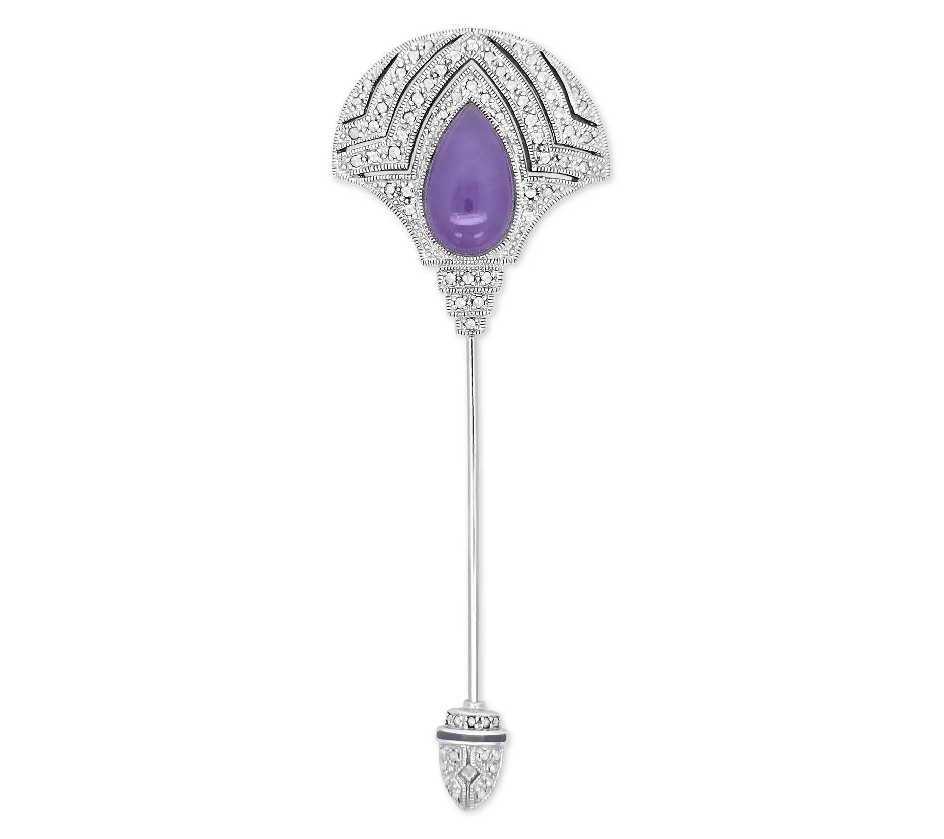 Dallas Prince Sterling Lavender Jade & Chrome Marcasite Pin