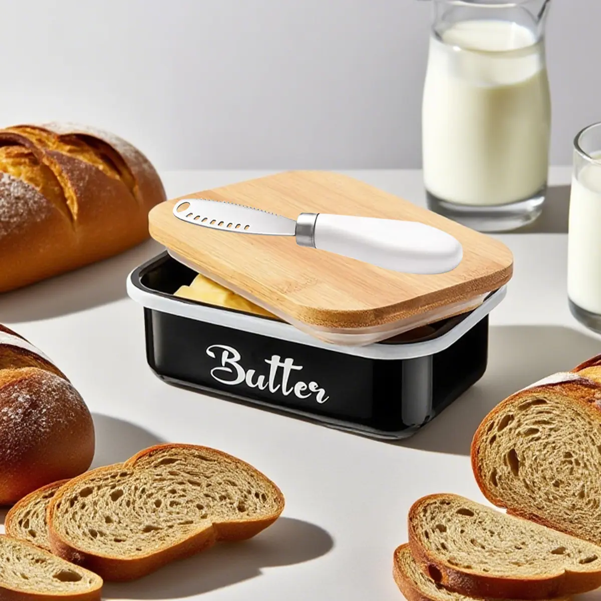 Large Iron Butter Dish with Lid & Built-in Knife Slot - Airtight Silicone Seal, Easy-Clean Butter Keeper - Elegant Countertop Organizer for Kitchen, Dining Table - Perfect Christmas, Halloween, Easter Gift for Butter Lovers (Dishwasher Safe)