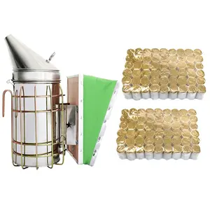 1 Set Bee Hive Smoker Kit ，Stainless Steel Smoker with Heat Shield ， Bee Hive Smoker Pellets, Beekeeping Tool Set for Beginner or Professional Beekeeper