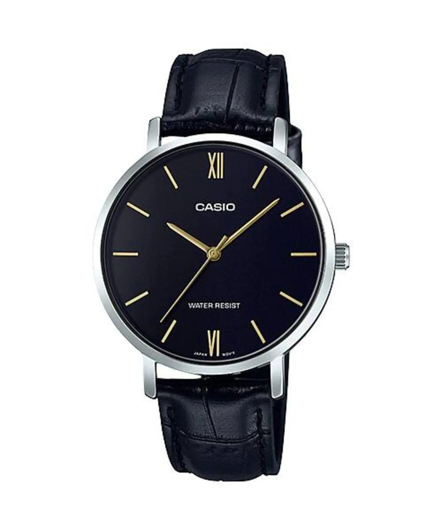 Casio Women’s Black Leather Strap Black Dial Watch - Casio LTP‑VT01L‑1BUDF