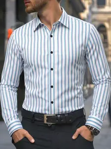 Luxury Striped Business Shirt, Lightweight Casual Dress Shirt, Versatile Business & Leisure Wear, High-End Striped Top