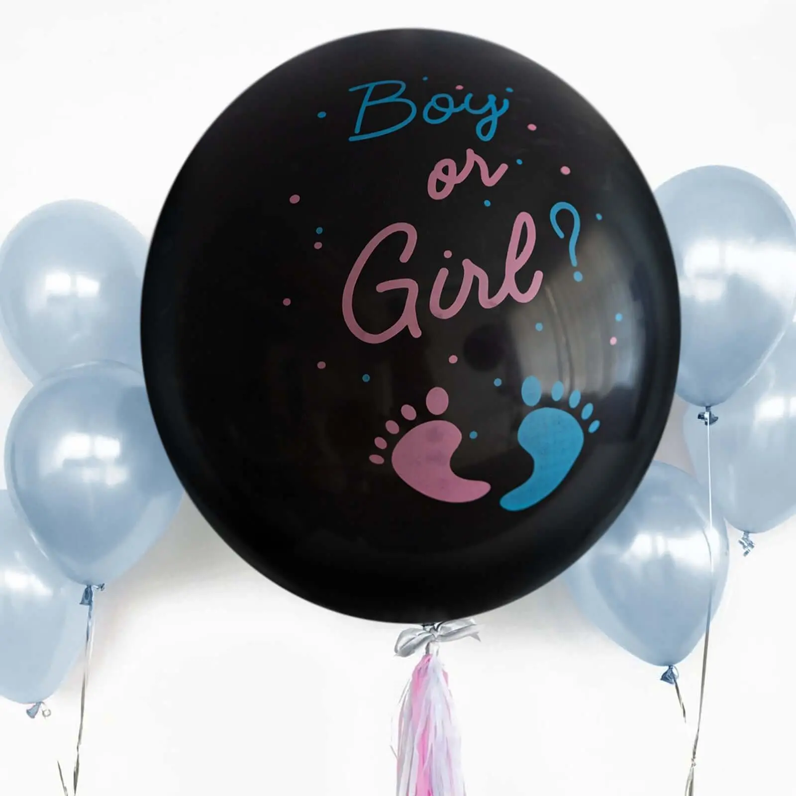24 in Blue Confetti-Filled Latex Balloons with Boy or Girl Print, Gender Reveal Balloon Decoration for Baby Showers, Birthday Party Decor