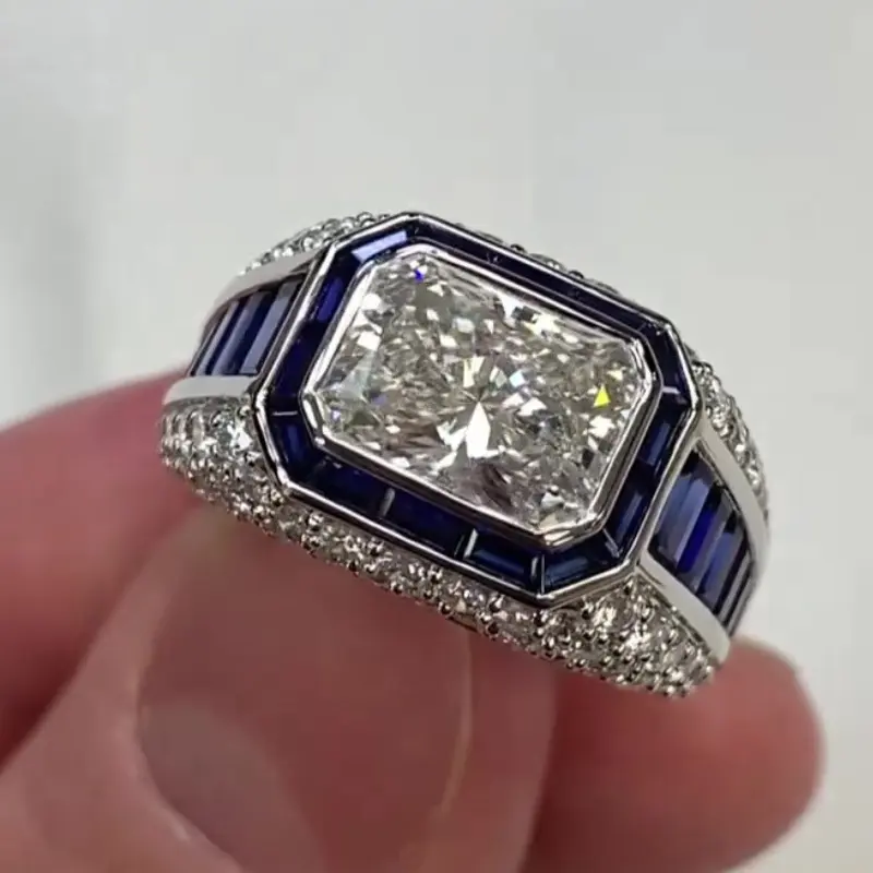 Aossio Vintage 3ct Radiant Cut Sapphire Ring.Luxury Statement Jewelry for Special Moments.Perfect for Weddings, Parties & Gifting