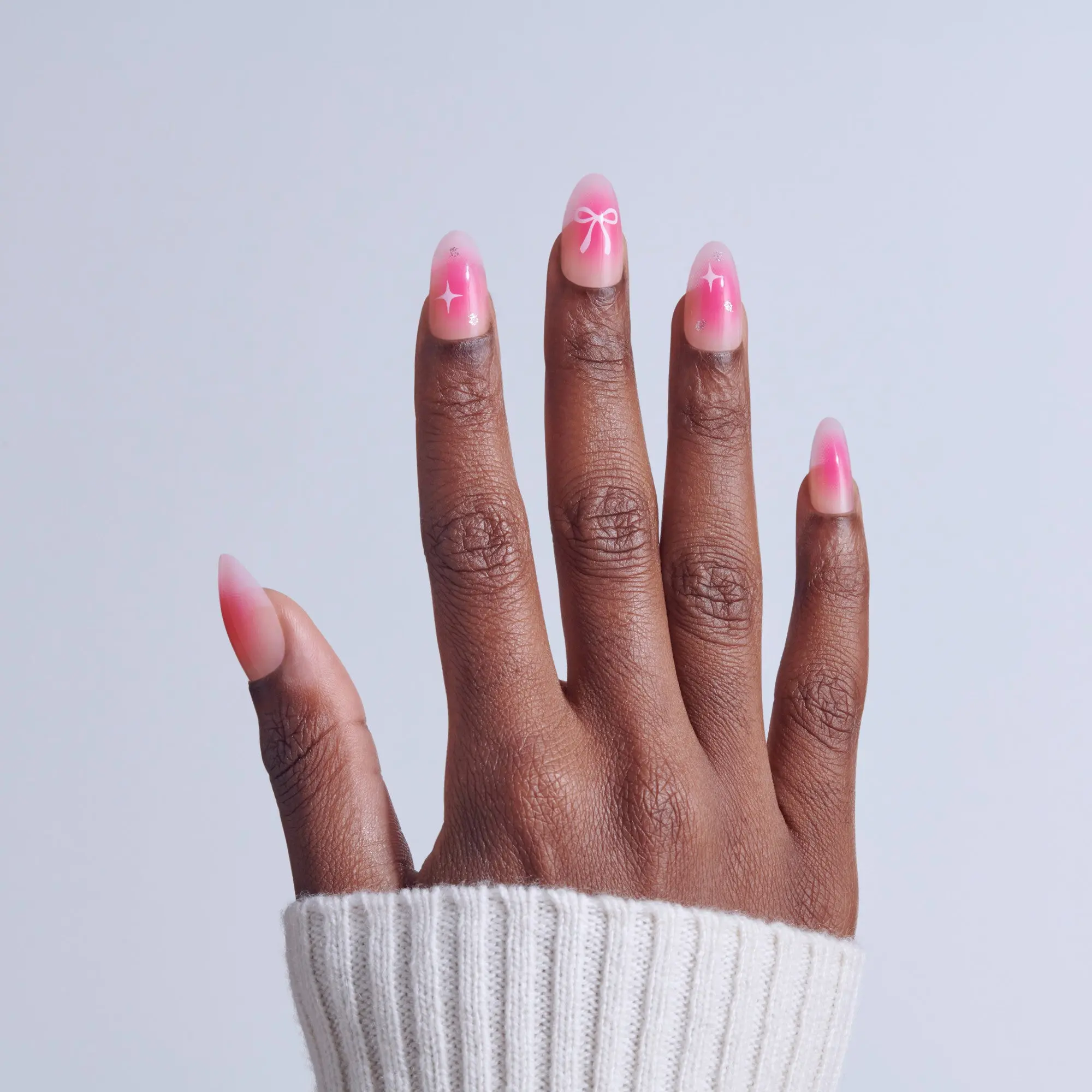 Kiss Core Design Press On Fake Glue Nails - My Time | Design, Pink, Medium, Almond