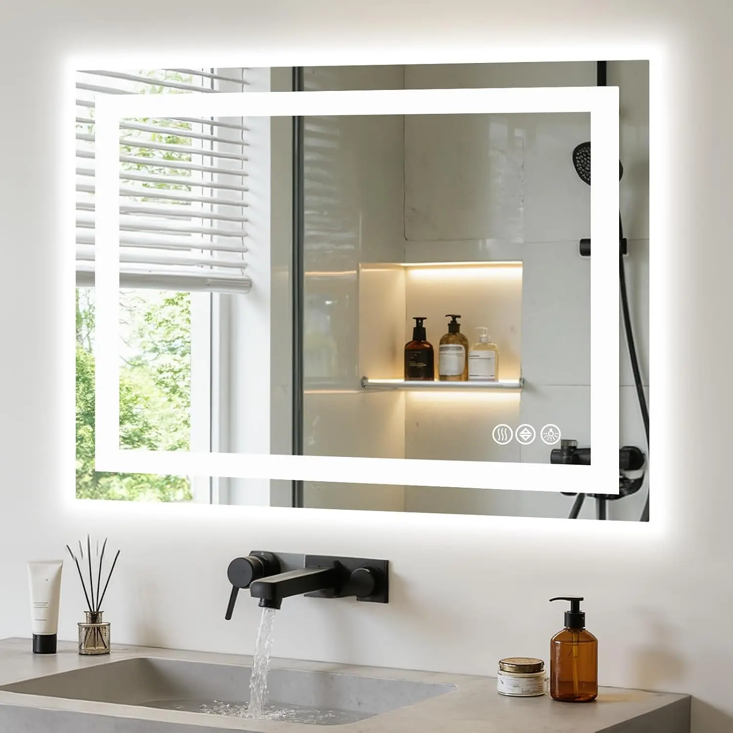 Anti-Fog LED Bathroom Mirror with 3 Color Modes – Dimmable Front & Backlight, Wall-Mounted, 3 Sizes (36x36/32x40/36x48 Inch) for Vanity or Makeup White