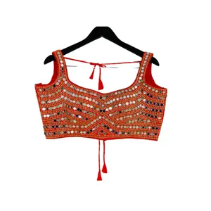 Mirror work Designer Sleeveless Saree blouse Womenswear traditioinal Size 38” Comfortable Elegance