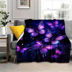 1 piece of purple butterfly pattern blanket, suitable for home use, lightweight flannel blanket, suitable for sofas, beds, travel, camping, living rooms, offices, couches, chairs and beds, birthday and holiday gifts