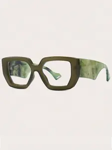 Trendy Geometric Frame Tinted Lens Non-prescription Glasses, Fashionable Retro Anti-blue Light Glasses for Women & Men, Fashion Eyeglasses for Daily Wear, Square Eyeglass Frame, Trendy Casual Eyeglasses, Stylish Trendy Eyewear, Square Frames