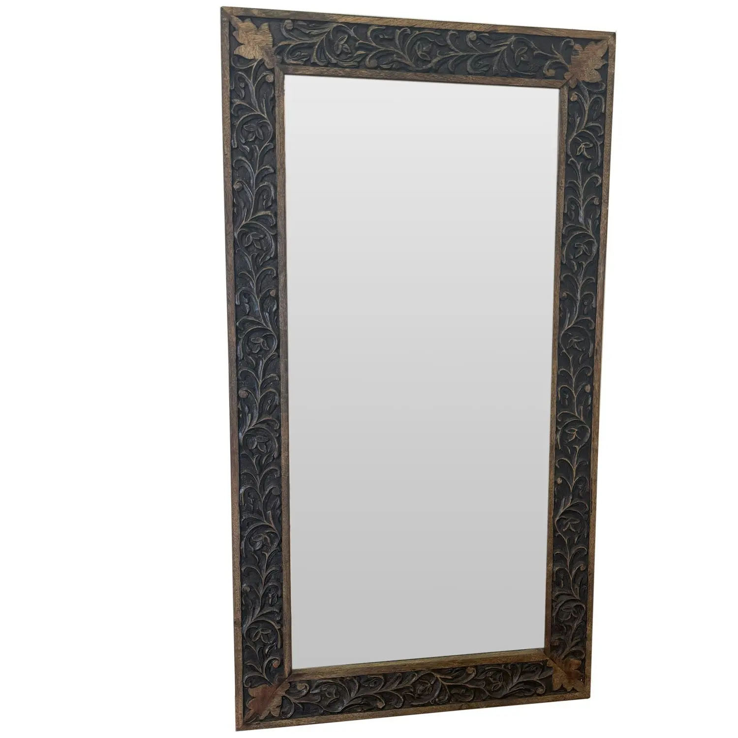 Vintage 24" x 50" Carved Floral Wooden Mirror