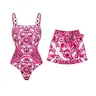 FLAXMAKER Women's Classic Pink Majolica Print Monokini Bathing Suit with High-Waisted Shorts, Adjustable Shoulder Straps, Quick Dry Beach Wear, Stylish Sports & Outdoor Swimsuits