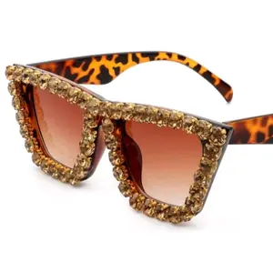 Retro Square Rhinestone Cat Eye Fashion Sunglasses Cat Eye Oversized