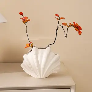 Wabi-Sabi Shell Texture Ceramic Vase, Modern Style, Multi-Event Decor, Living Room Entryway Floral Arrangement, Gift Decoration Dual Use