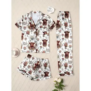 Women'S Cozy Fleece Pajama Set with Adorable Cow & Floral Print - Soft, Comfortable Sleepwear and Loungewear, Perfect for Fall/Winter, Casual Style, Casual Loungewear | Playful Print | Soft Fleece Fabric