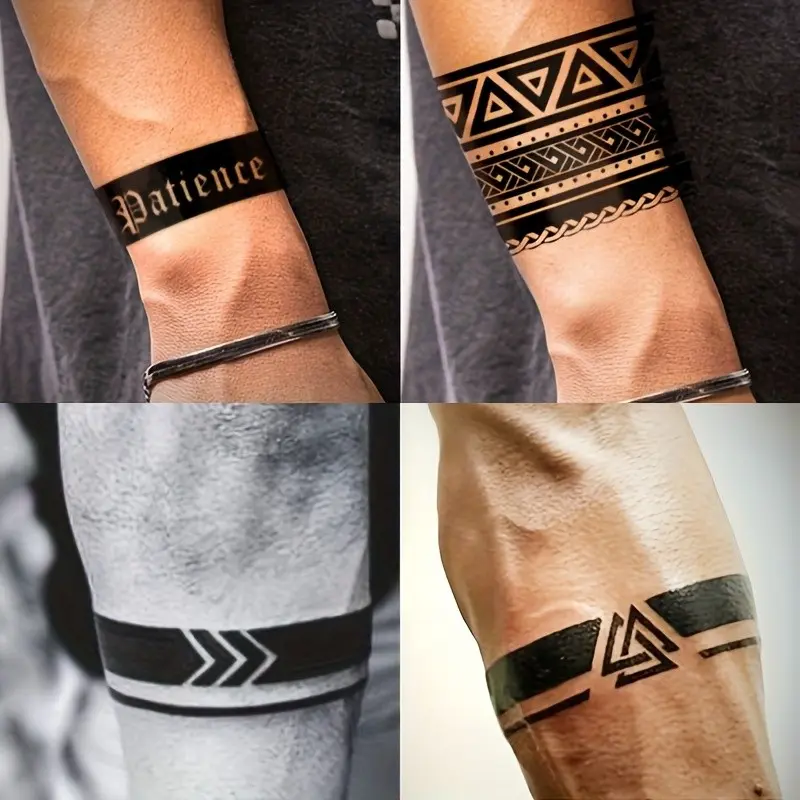 Arm Ring Tattoo - Dark Viking Symbol Pattern, Geometric Rectangle Design, Long-Lasting 7-15 Days, Ideal for Couples, Realistic Look, Waterproof & Sweatproof, Waterproof Tattoos, Temporary Tattoos, Fake Tattoo, Tattoo Stickers
