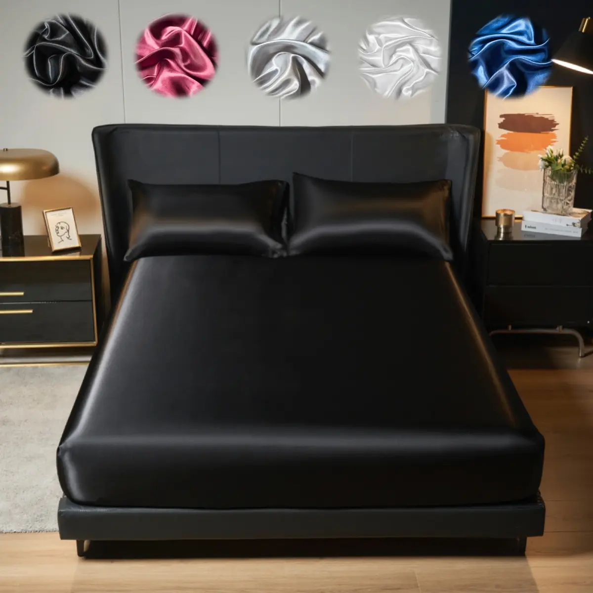 2/3-Piece Silky Satin Solid Color Fitted Bed Sheet Set, Dustproof & Stain-Resistant Mattress Cover, Skin-Friendly Breathable Silk-Like Bedding, for Bedroom & Hotel, Multiple Sizes