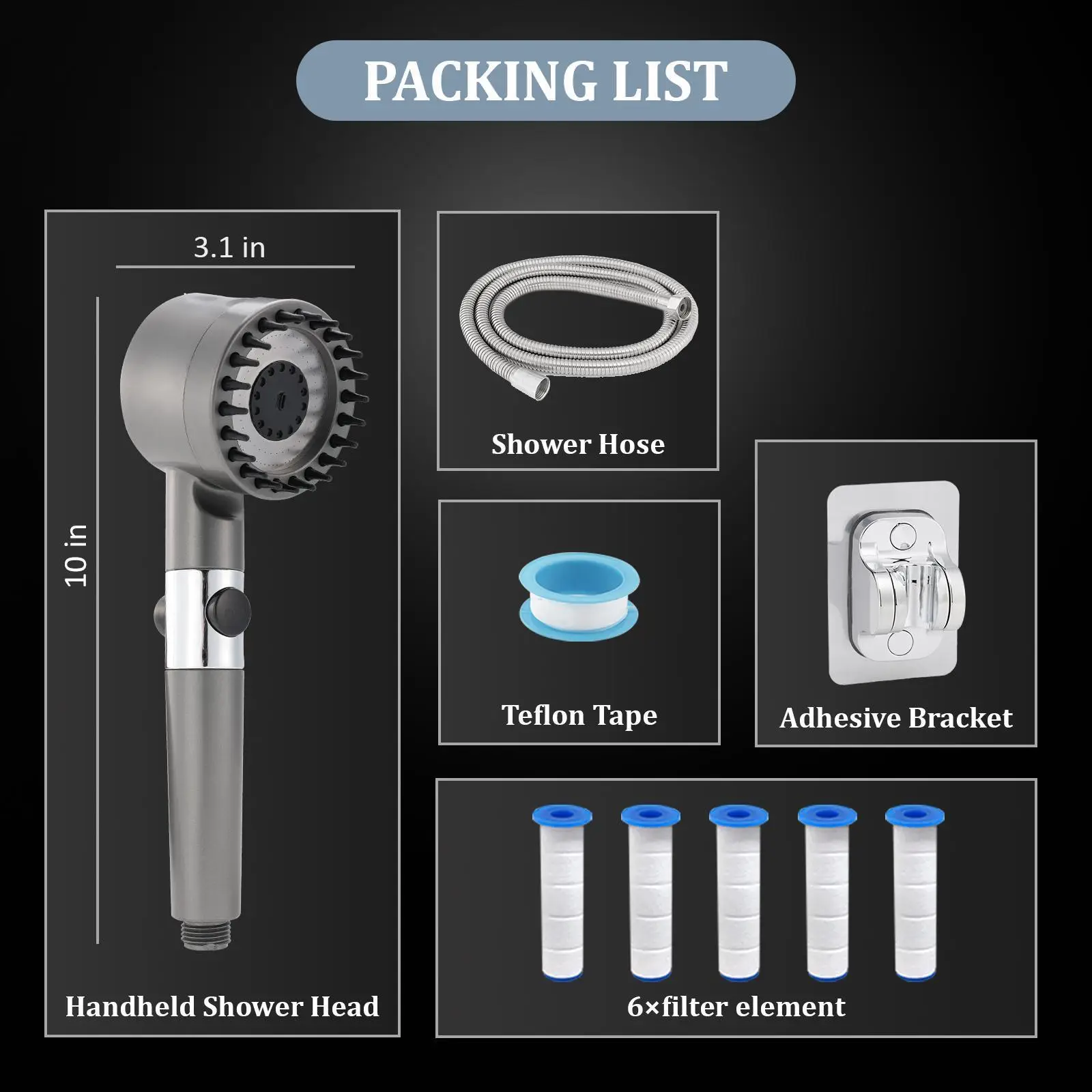 3-Setting Handheld Shower Head with Massage Function & Water Boost — Comes with 5 Filter Cartridges