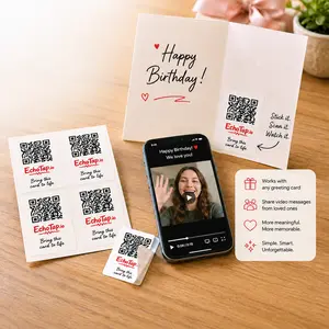 EchoTap Greeting Card 4 Pack QR Code Sticker. Unlock Videos From Loved Ones On Your Phone