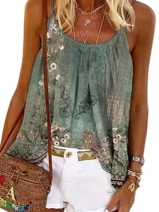 Women's Western Ethnic Print Floral Casual Sleeveless Halter Top, Vintage Loose Fit Vest, Fashionable Summer Wear, Comfortable Daily